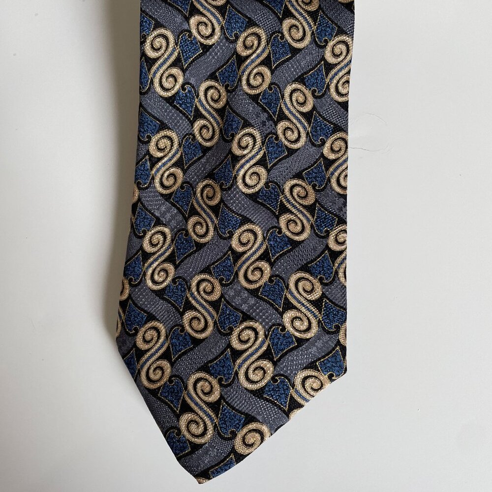 Vintage PAVIA Men's Italian Silk Tie features a pattern of swirls on gray backgr